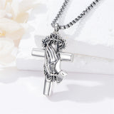 Sterling Silver Crown of Thorns Serenity Prayer Cross Urn Necklace for Ashes