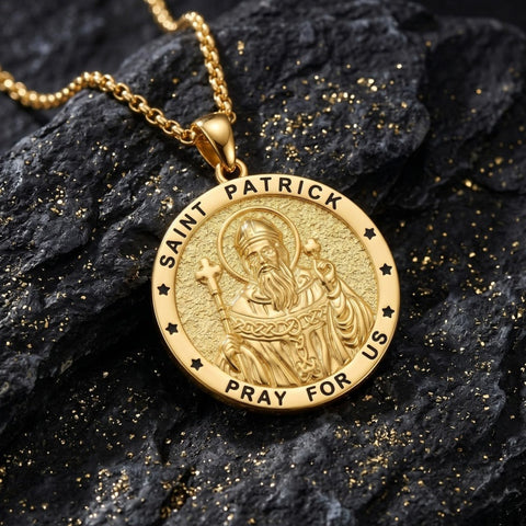 14K Gold Plated Saint Medal Christian  Pendant Necklace for Men