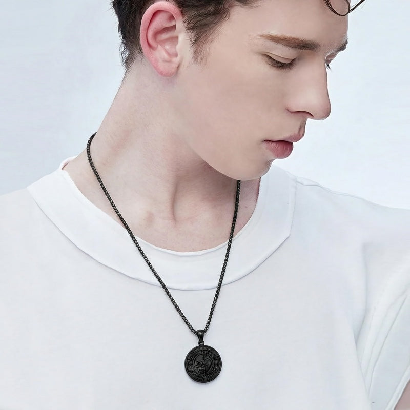 Sterling Silver Memento Mori Gothic Skull Amulet Pendant Necklace for Men