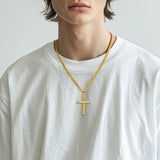 14K Gold Plated Cross Necklace with Cuban Chain for Men