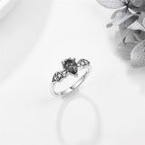Bat Ring 925 Sterling Silver Bat Moonstone/Natural Black Rutilated Ring Gothic Halloween Jewelry Gifts for Women