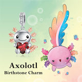 Sterling Silver Birthstone Axolotl  Bead Charm for Axolotl Lovers