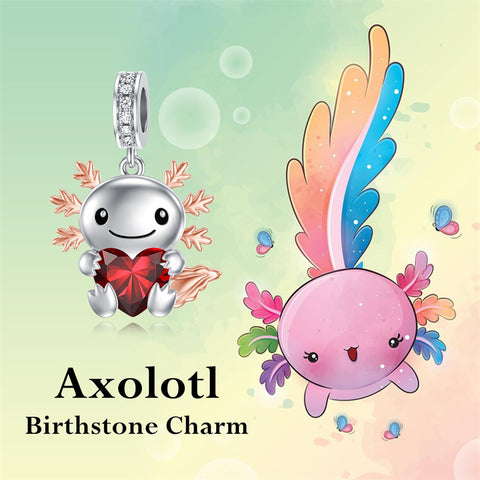 Sterling Silver Birthstone Axolotl  Bead Charm for Axolotl Lovers