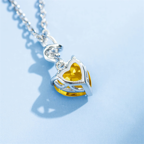 14K Solid White Gold Heart Gemstone Pendant Necklace with Sterling Silver Chain
