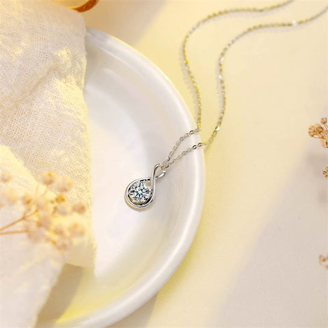 10K 14K 18K  White Gold Round Birthstone Infinity Necklace Mothers Day Gift