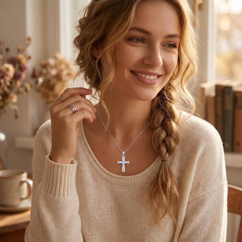 Sterling Silver Cross Pendant Necklace Gift for Anniversary Christmas