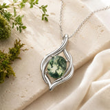 14K Gold Plated Moss Agate Pendant Necklace Boho Jewelry for Women