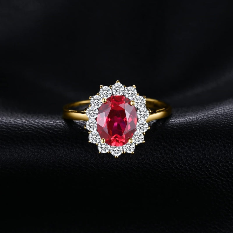 14K Yellow Gold Plated Birthstone Halo Engagement Rings for Women