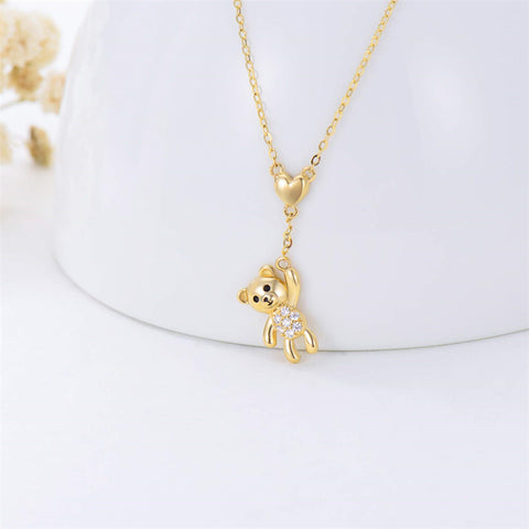 14K Yellow Gold Bear Pendant Necklace