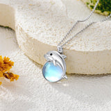 Sterling Silver Moonstone Fox Dolphin Axolotl Teddy Bear Hippo Raccoon Pendant Necklace for Women
