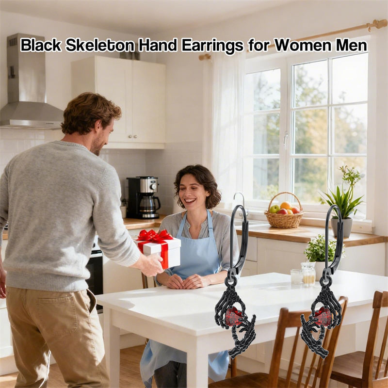 Sterling Silver Cubic Zircon Skull Leverback Earrings