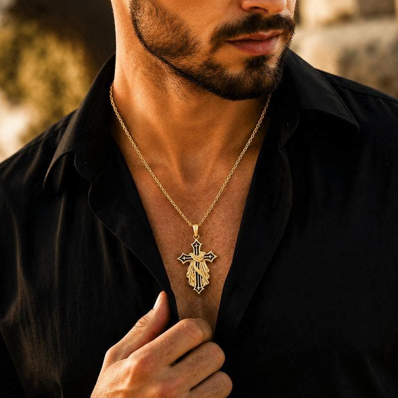 14K Gold Plated Wooden Cross Pendant Necklace Christian Catholic Jewelry Religious Gift