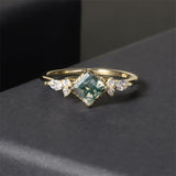 Green Moss Agate Rings 1Gold Rose Gold Three Stone Engagement Ring in 925 Sterling Silver Women's Gold Ring Gifts for Her