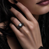 Sterling Silver 10K 14K 18K Gold Custom Engraved  Moissanite Gothic Ring for Women Halloween Gift