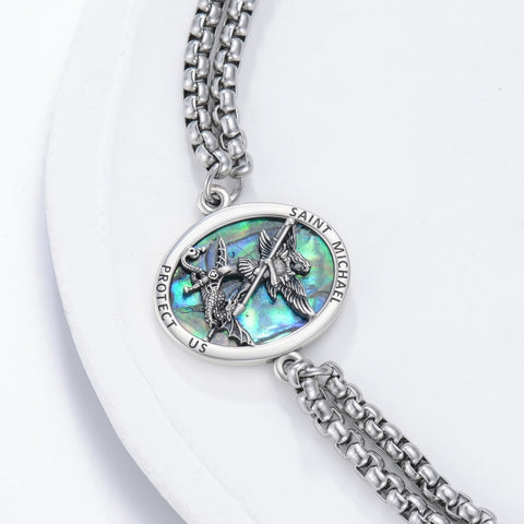 Sterling Silver Abalone Shell Saint Michael Bracelet Catholic Jewelry