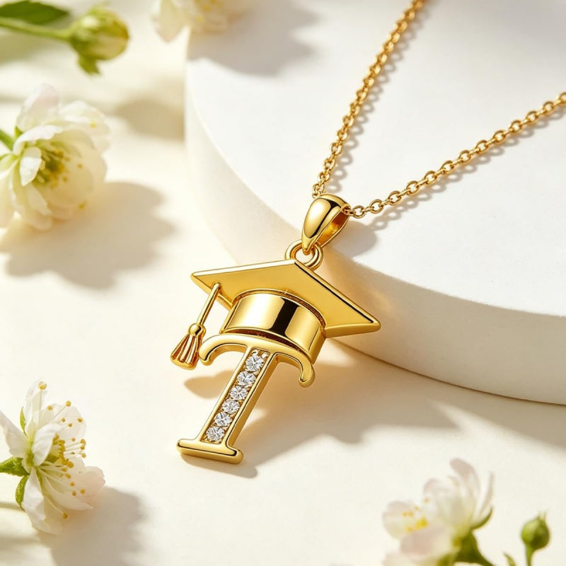 Initial  Graduation 14K Gold Plated Inspiring Grad Pendant Necklace Graduations Jewelry Gifts