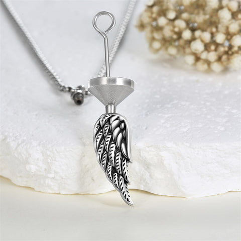 925 Sterling Silver Wing Urn Necklace for Ashes Necklace Angel Wing Cremation Jewelry Memory