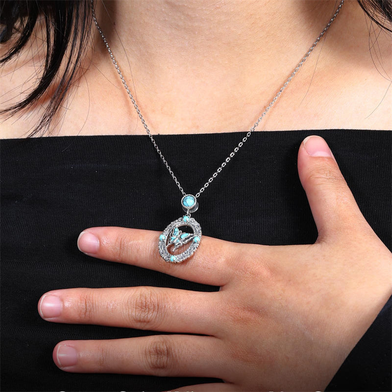 Sterling Silver Turquoise Butterfly Angel Wing Bee Hummingbird Pendant Necklace