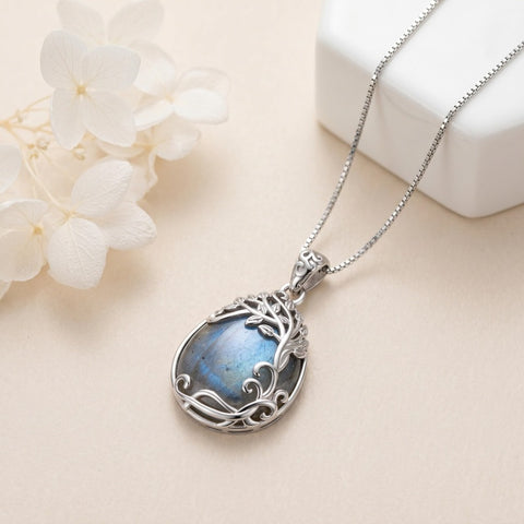 14K Gold Plated Teardrop Tree of Life Necklace for Women