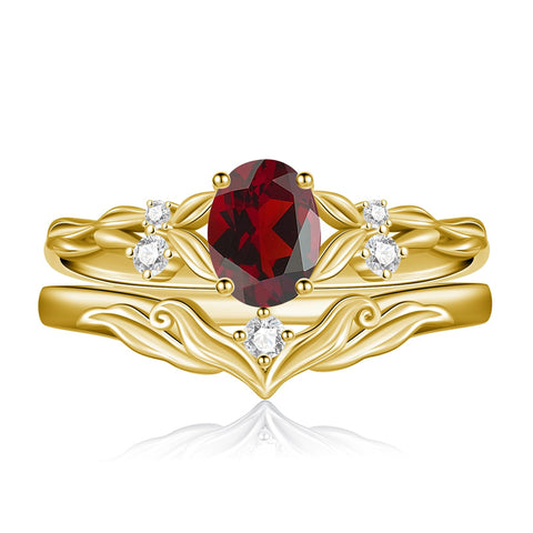 Sterling Silver 10K 14K 18K Gold  Oval Cut Unique Vine Gemstone Wedding Ring Set