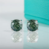 Natural Moss Agate Earring 925 Sterling Silver Stud Earrings for Women Green Gems Anniversary Wedding Party Unique Gifts Jewelry 7mm