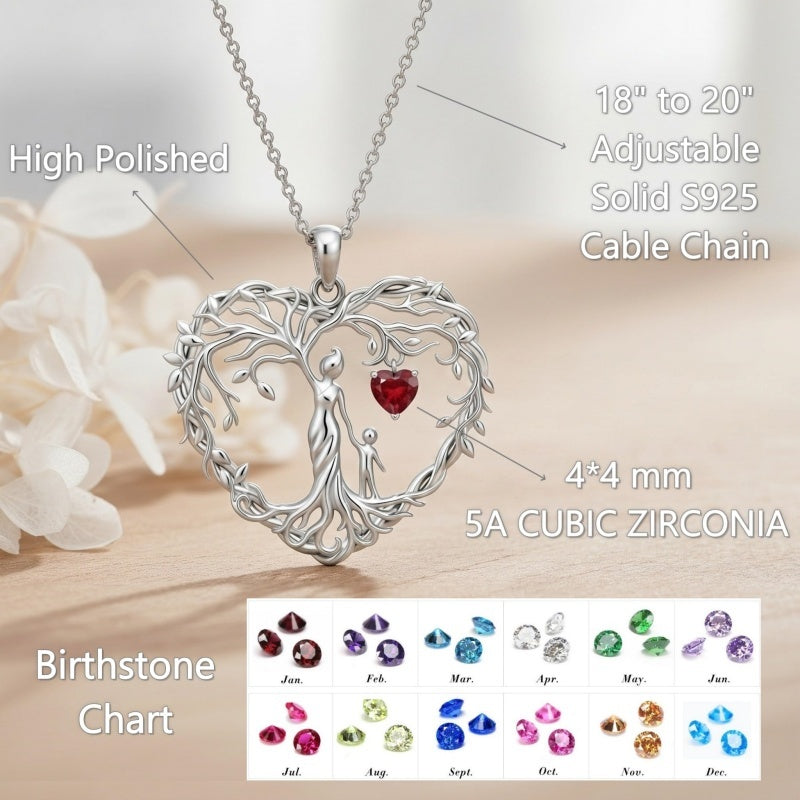 Sterling Silver Heart Pendant Birthstone Tree of Life Mother Child Family Necklace