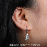 Sterling Silver Vintage Moonstone Turquoise Lotus Tree of Life Hummingbird Butterfly Drop Earrings