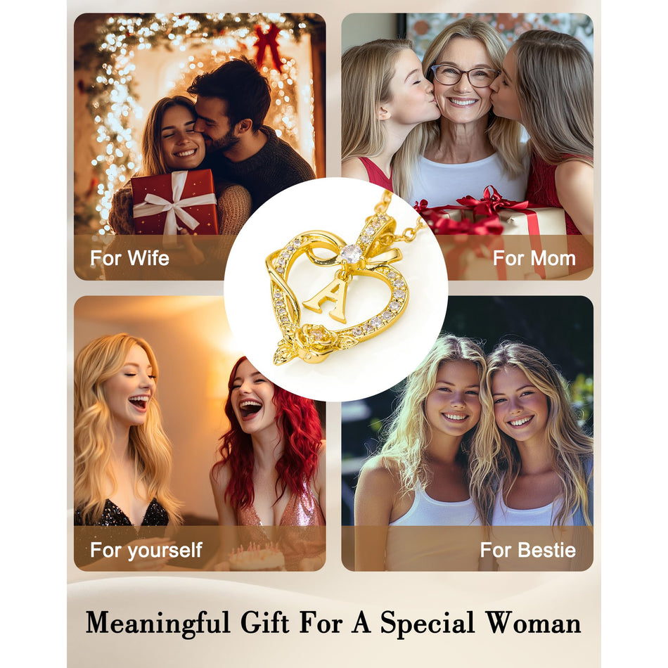 14K Gold Plated Initial Heart Pendant  Necklace Gift for Women Anniversary for Her