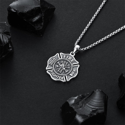 Firefighter Necklace 925 Sterling Silver Fire Dept Pendant Fire Department Jewelry for Women Men Christmas Gift