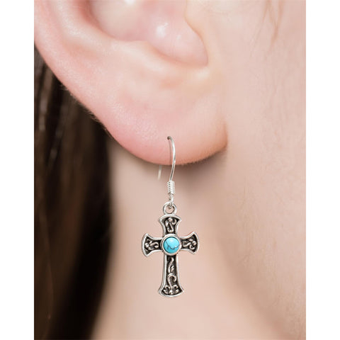 Sterling Silver Turquoise Cross Dangle Earrings