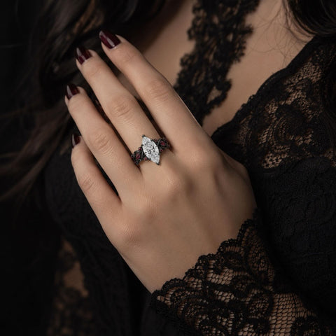 Sterling Silver 10K 14K 18K Gold Custom Engraved  Moissanite Gothic Ring for Women Halloween Gift