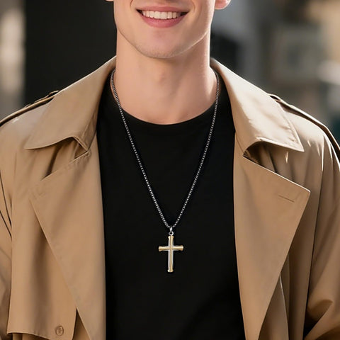 14K Gold Plated Cross Necklace for Men with Adjustable Chain Jewelry Gift for Him