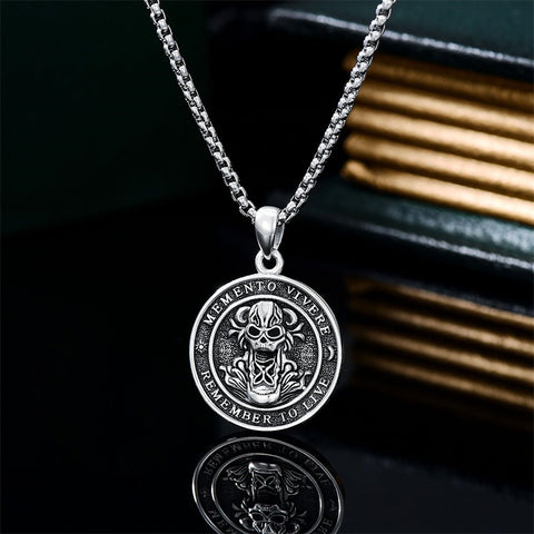 Sterling Silver Memento Mori Skull Pendant Necklace