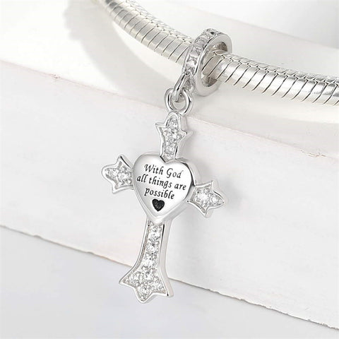925 Sterling Silver Cross Charm Bead fit Pandora Bracelet & Necklace Jewelry Gifts for Women Girls