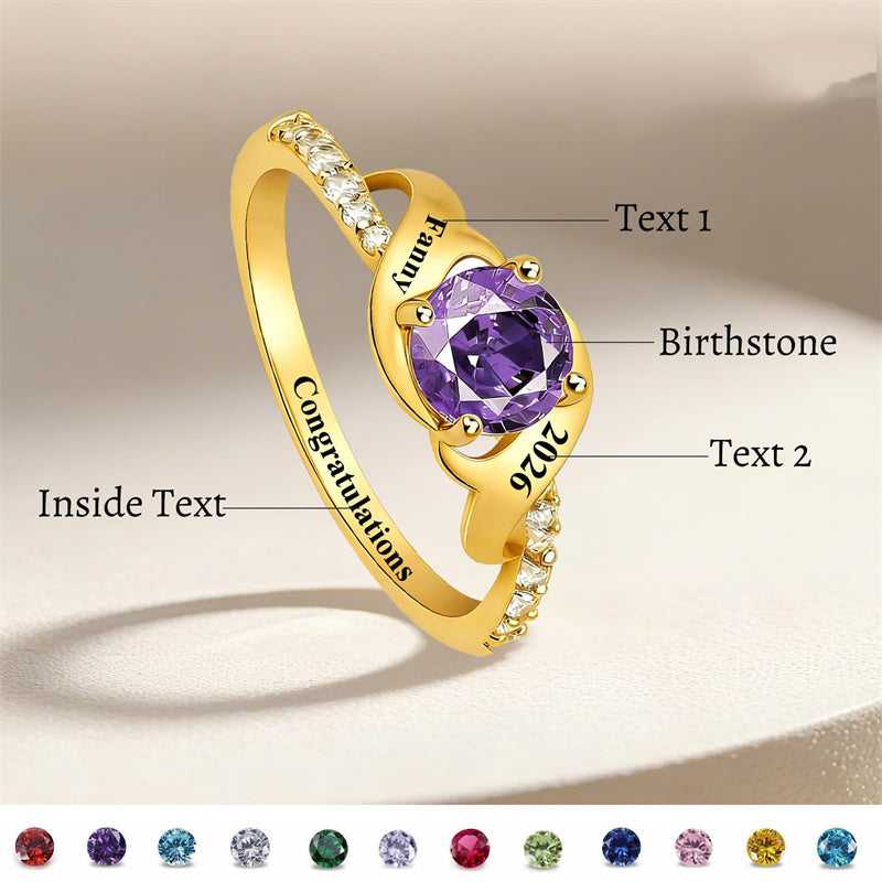 Copper Personalized Birthstone Engraved Class Ring for Women Graduation Gifts for Her