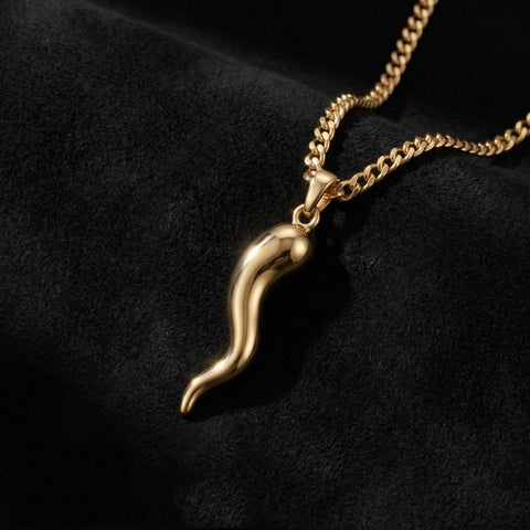 14K Gold  Plated Italian Horn Cornicello Pendant Necklace Lucky Talisman  Amulet Jewelry