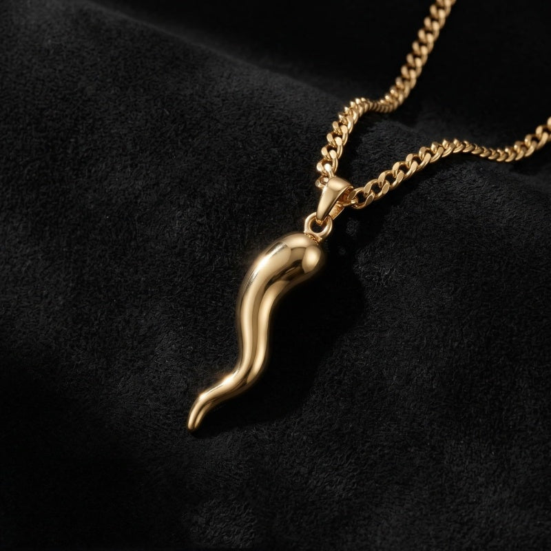 14K Gold  Plated Italian Horn Cornicello Pendant Necklace Lucky Talisman  Amulet Jewelry