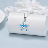 Sterling Silver Created Opal Turtle Dolphin Starfish Pendant Necklace