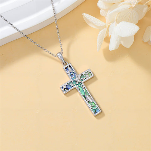 Sterling Silver Abalone Shell Bee Butterfly Dragonfly  Hummingbird Ladybug Cross Pendant Necklace for Women