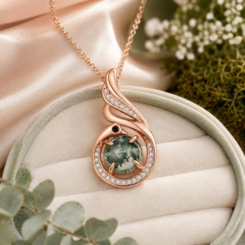 14K Gold Plated Moss Agate Pendant Necklace Boho Jewelry for Women