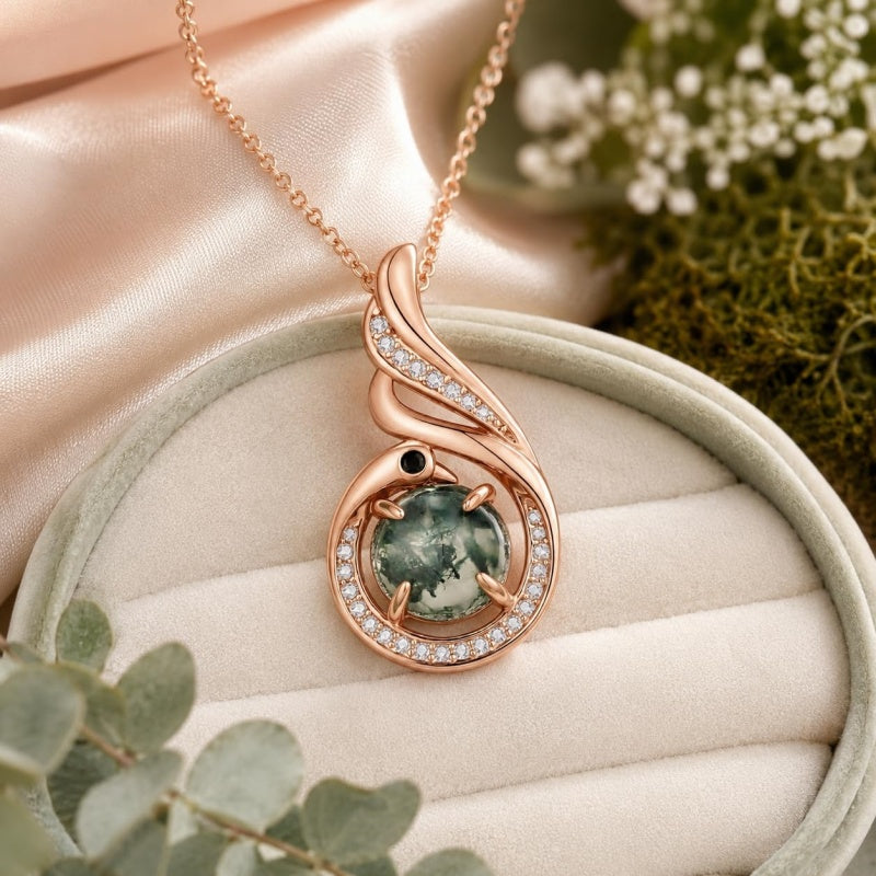14K Gold Plated Moss Agate Pendant Necklace Boho Jewelry for Women