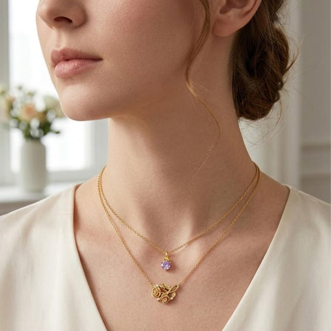 14K Gold Birthstone Birth Flower  Pendant Necklace Birthday Jewelry Gifts for Women