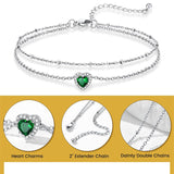 Sterling Silver Birthstone Double Layer Anklet for Beach Weddings, Summer Vacations & Pool Parties