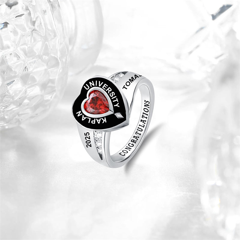 Sterling Silver Personalized Birthstone Engraved High School College Class Ring 2026 Graduation Jewelry