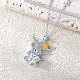 14K Gold Heart Birthstone Highland Cow Pendant Necklace