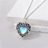Sterling Silver Moonstone Turquoise Moss Agate Heart Shaped Urn Necklace for Ashes