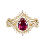 Sterling Silver 10K 14K 18K Gold  Pear Shaped Gemstone Engagement Rings Set