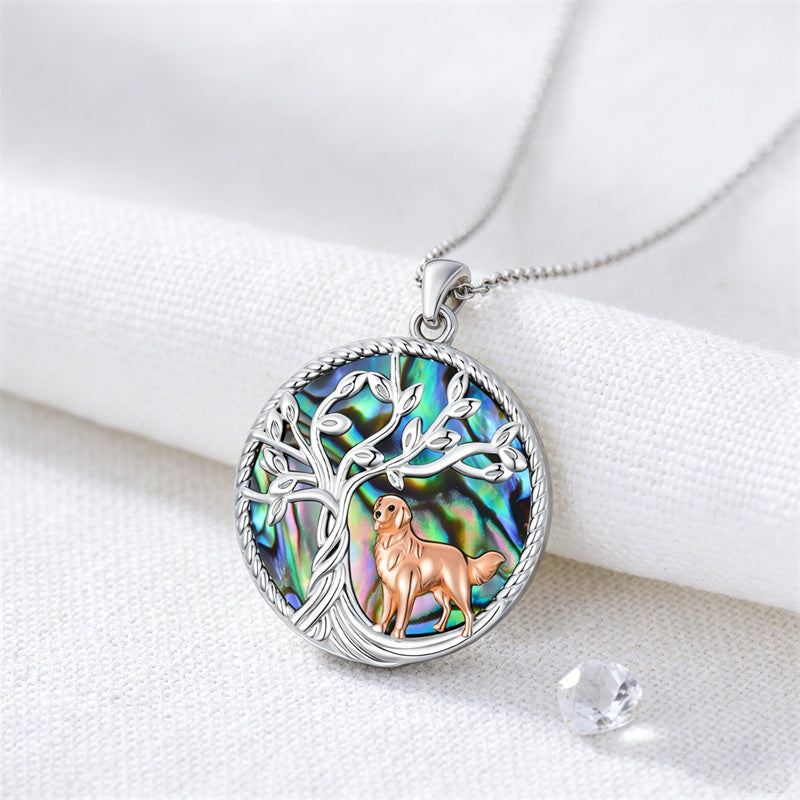 Sterling Silver Abalone Shell Tree of Life Lion Wolf Cat Dog Pendant Necklace