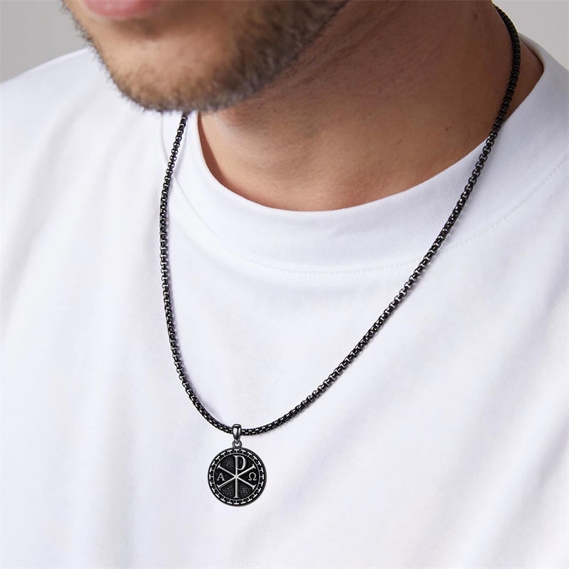 Sterling Silver Chi Rho Alpha Omega PX XP Symbol Pendant Religious  Necklace