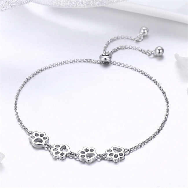 925 Sterling Silver Cat Paw Prints Bracelets Cat Bracelet Adjustable Bracelets for Women Girls Mom Pet Lover Gifts Jewelry